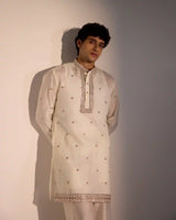 Adrian White Satin Kurta Set with Gold Zari