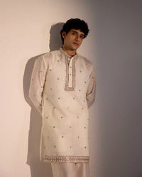 Adrian White Satin Kurta Set with Gold Zari
