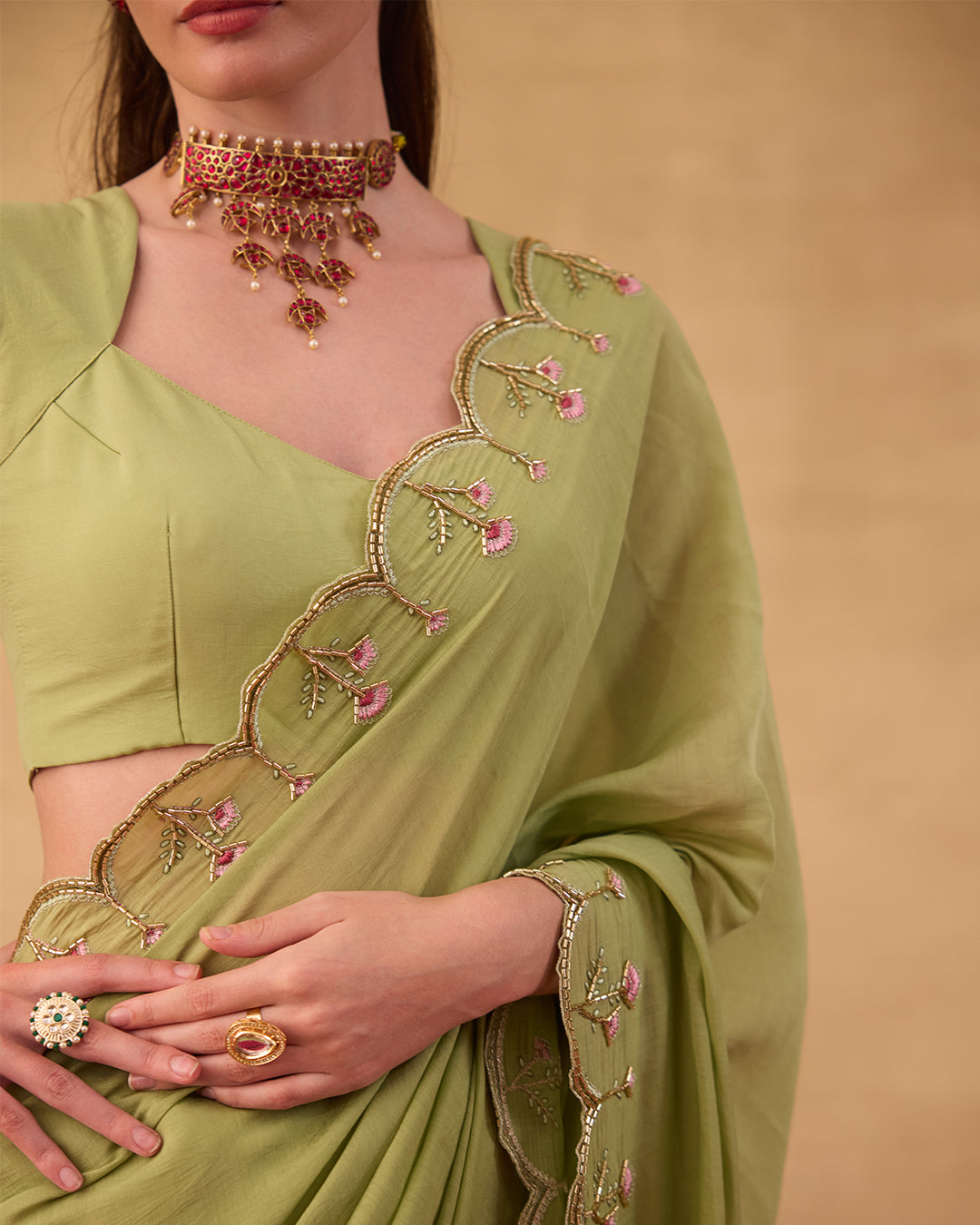 Dusty Green Saree