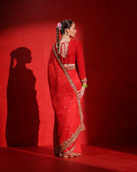 Scarlet Red Heritage Saree