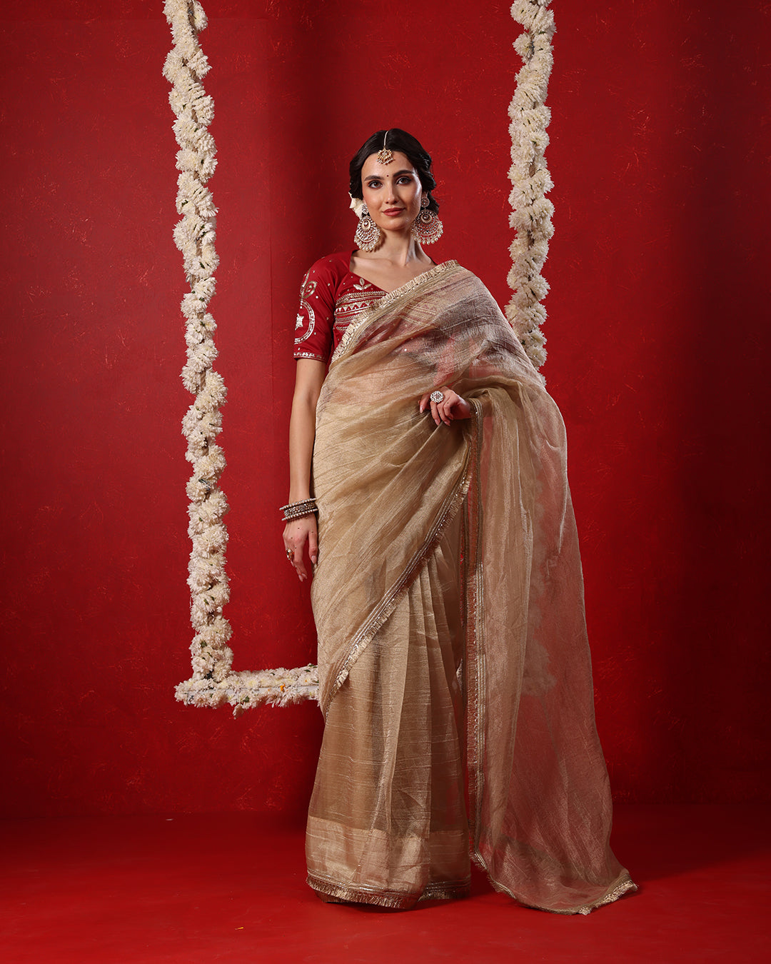 Radha Champagne Beige Shimmer Saree