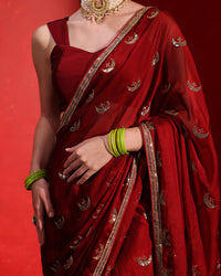 Chandrama Red Wine Heritage Saree