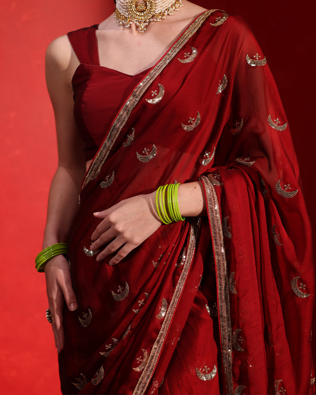 Chandrama Red Wine Heritage Saree