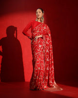 Suhaag Crimson Red Floral Saree