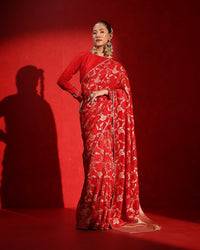Suhaag Crimson Red Floral Saree