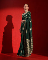 Bottle Green  Sleeveless Blouse Saree