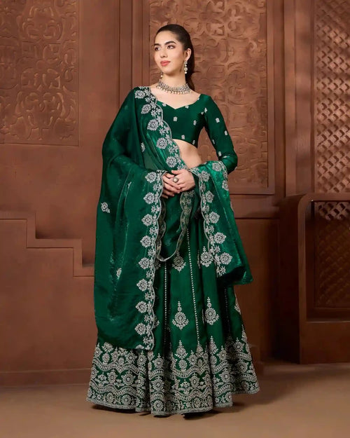 Inara Emerald Lehenga Set for Wedding & Festive Wear - AgapiLehengas
