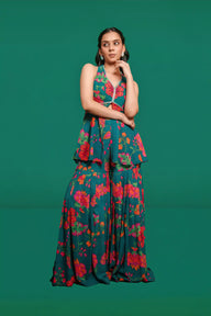 GREEN FLORAL GHARARA