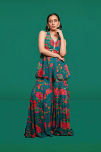 GREEN FLORAL GHARARA