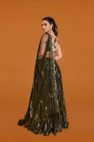 Bottle Green Lehenga in Elegant Butter Net Fabric