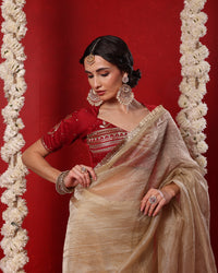 Radha Champagne Beige Shimmer Saree