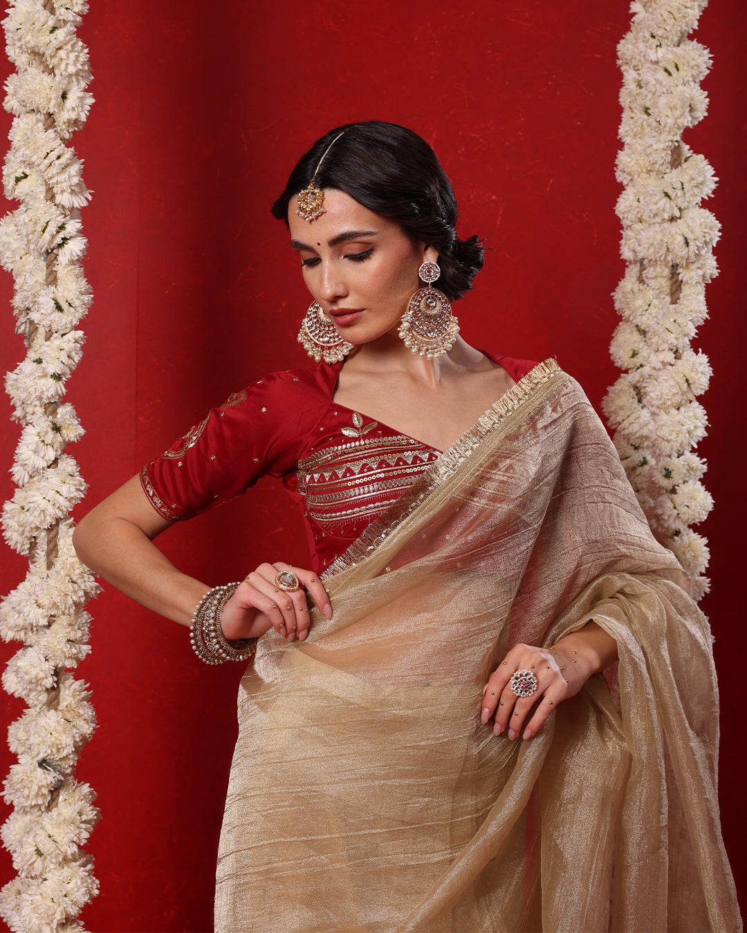 Radha Champagne Beige Shimmer Saree