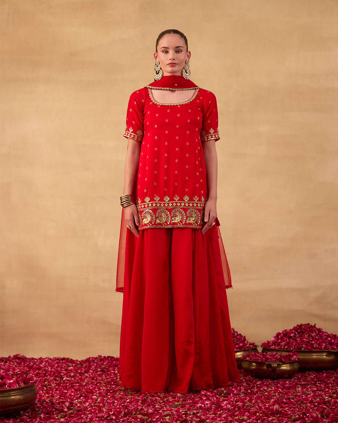 Bright Red Gharara Suit