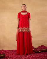 Bright Red Gharara Suit