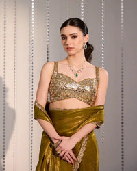 Traditional mehendi green saree for women