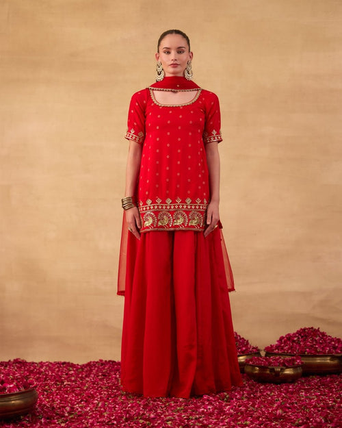 Bright Red Gharara Suit - AgapiGharara Set