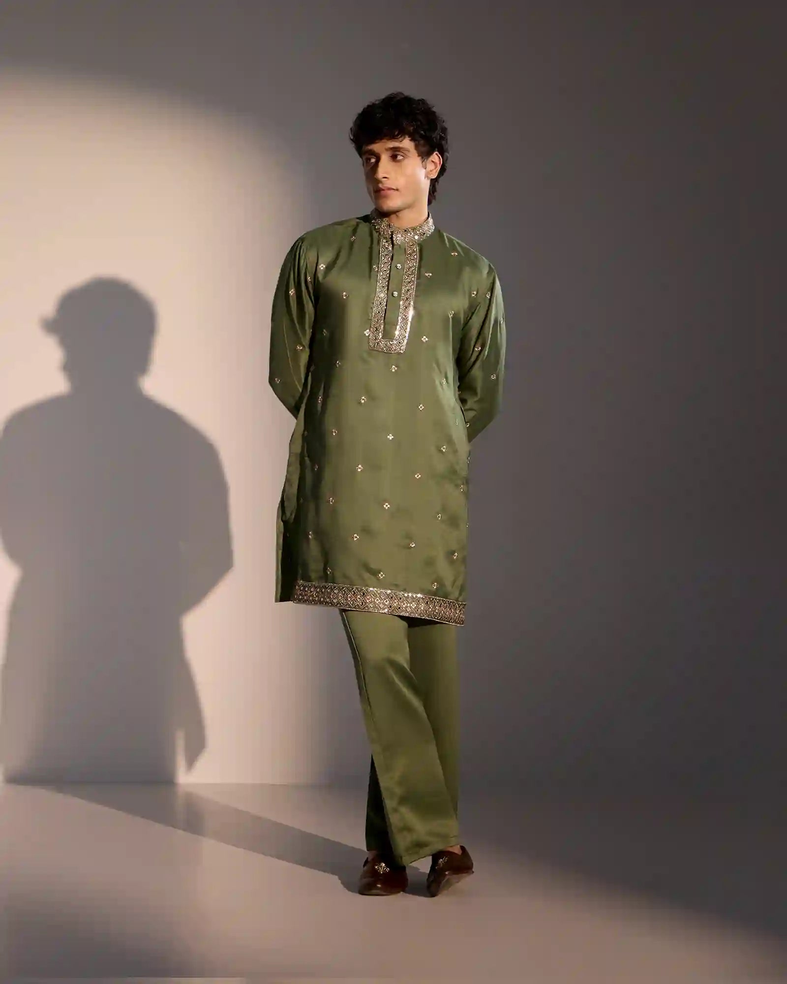 Elegant satin kurta set for weddings and celebrations