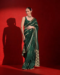 Bottle Green  Sleeveless Blouse Saree