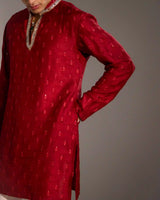 Stylish maroon silk kurta set with thread embroidery
