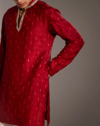 Stylish maroon silk kurta set with thread embroidery