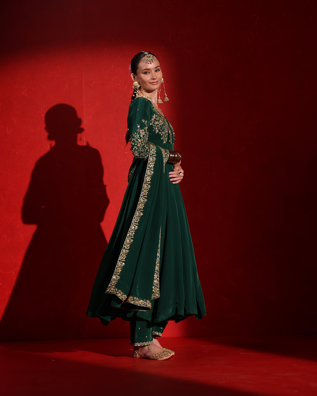 Deep Green Embellished Anarkali Suit