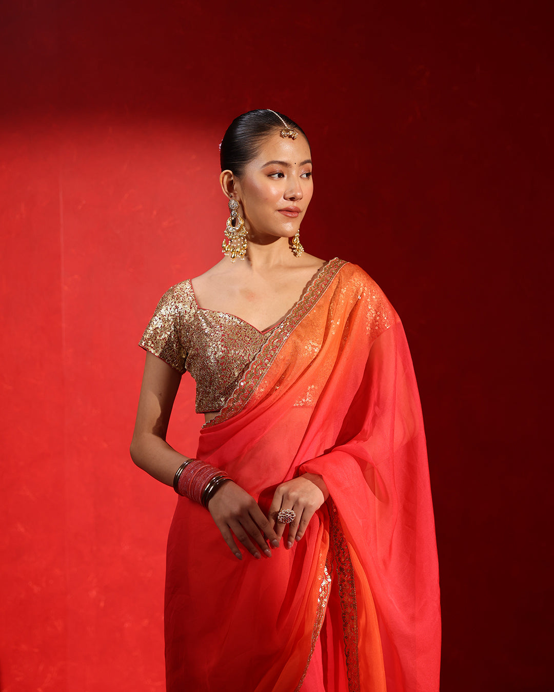 Coral Orange Saree