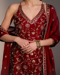 Traditional deep red sharara set for women