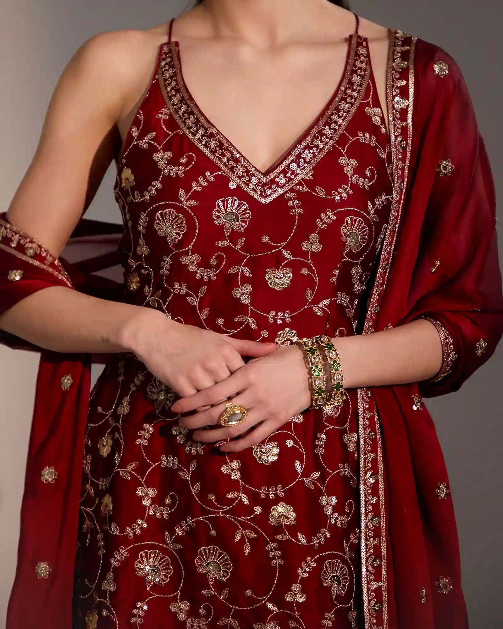 Traditional deep red sharara set for women