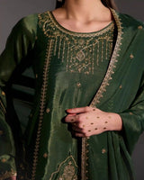 Kira Olive Green Chiffon Kurti Set with Gharara & Zari Detailing - AgapiGharara Set
