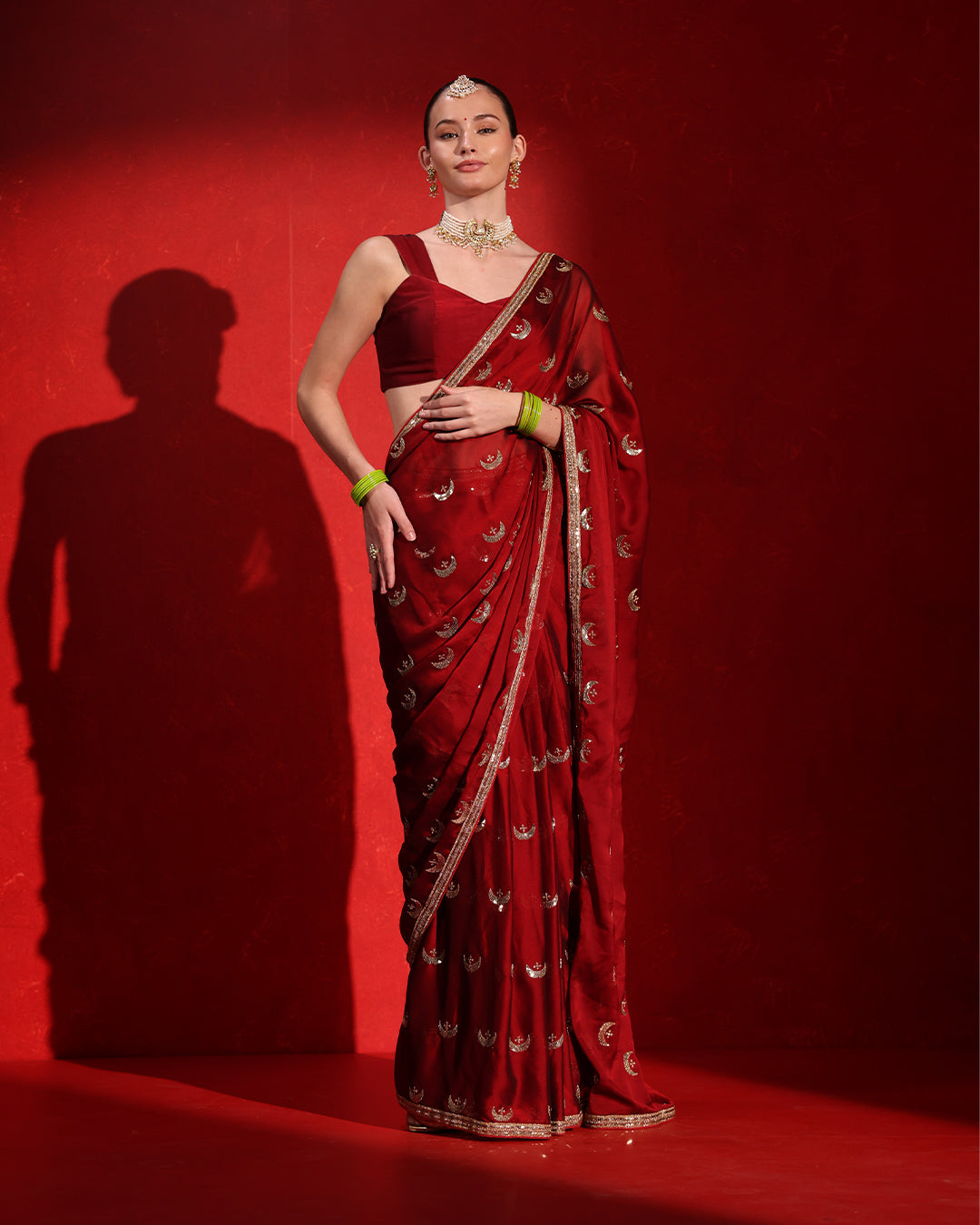 Chandrama Red Wine Heritage Saree