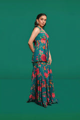 GREEN FLORAL GHARARA