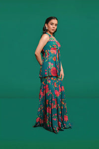 GREEN FLORAL GHARARA
