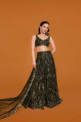Bottle Green Lehenga in Elegant Butter Net Fabric
