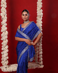 Neel Royal Blue Sleeveless Blouse Saree