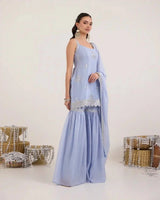 Powder Blue Chiffon Gharara Set with Zari & Sequin Embroidery - AgapiGharara Set