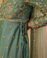 Teal Green Embroidered Kurti Set