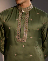Traditional olive green ethnic kurta pajama set