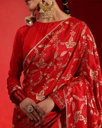 Suhaag Crimson Red Floral Saree