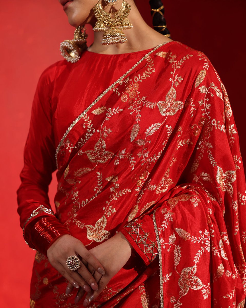 Suhaag Crimson Red Floral Saree