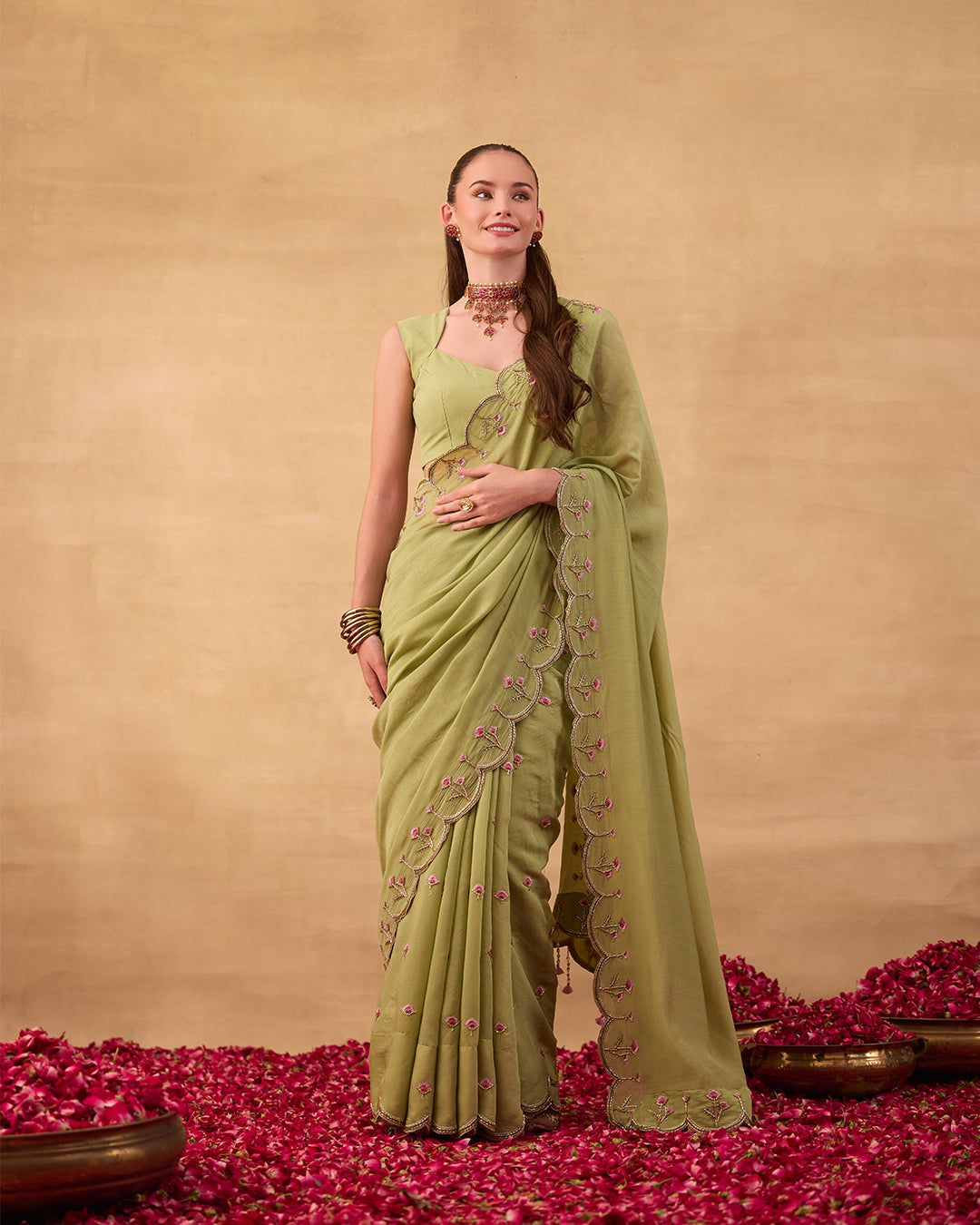 Dusty Green Saree