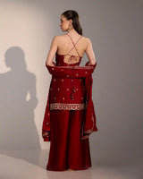 Red ethnic sharara set with gota and sequins
