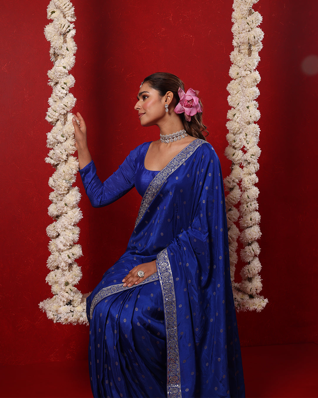 Neel Blue Full-Sleeve Blouse Saree