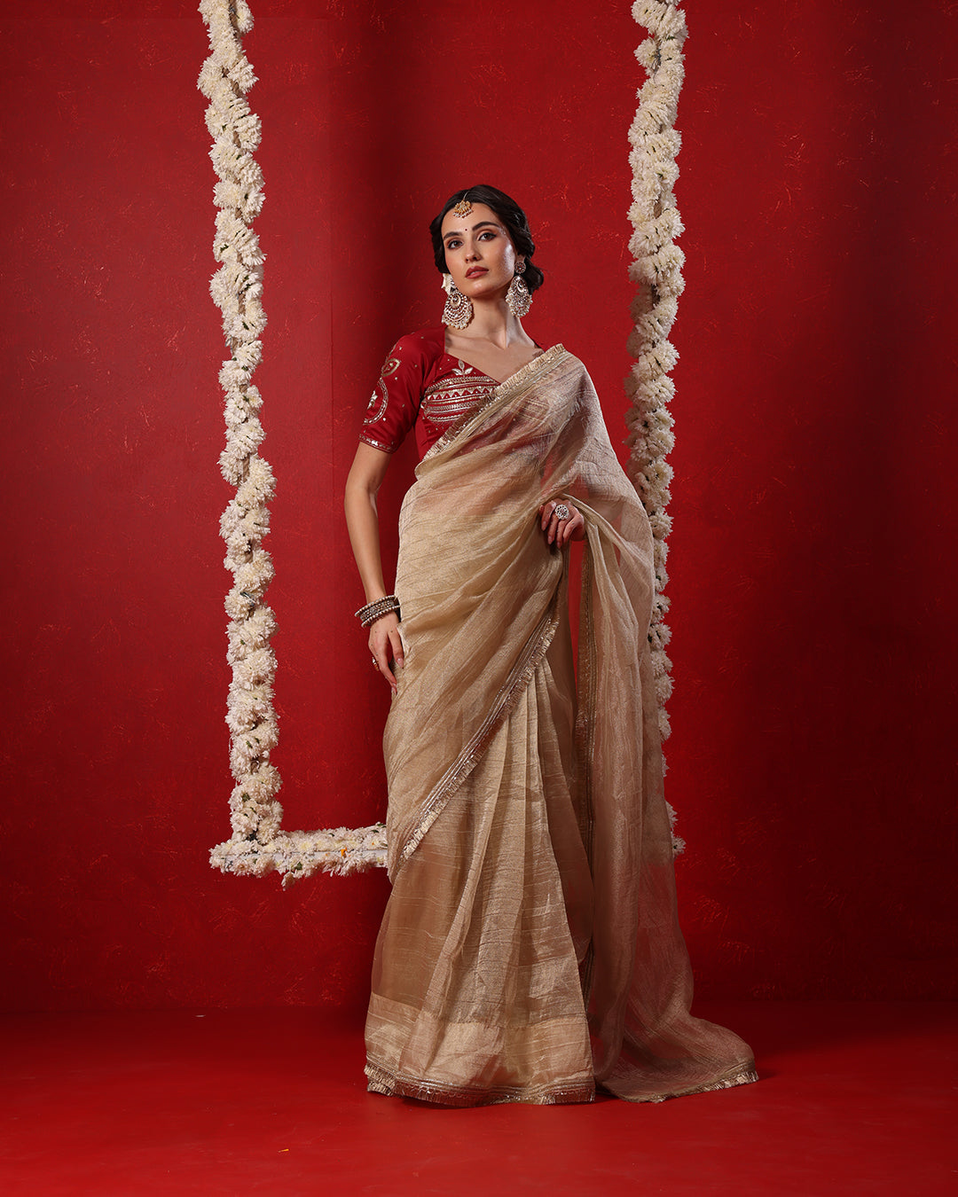Radha Champagne Beige Shimmer Saree
