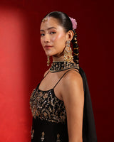 Midnight Black Sleeveless Sharara Suit