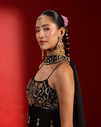 Midnight Black Sleeveless Sharara Suit