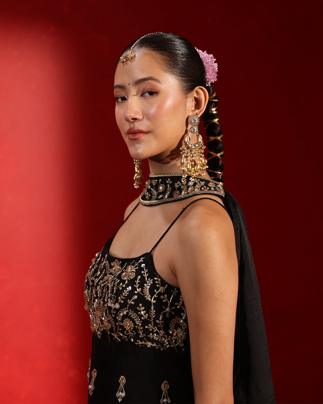 Midnight Black Sleeveless Sharara Suit