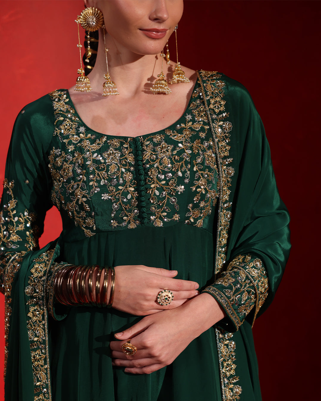 Deep Green Embellished Anarkali Suit