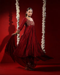 Maroon Embroidered Anarkali Suit
