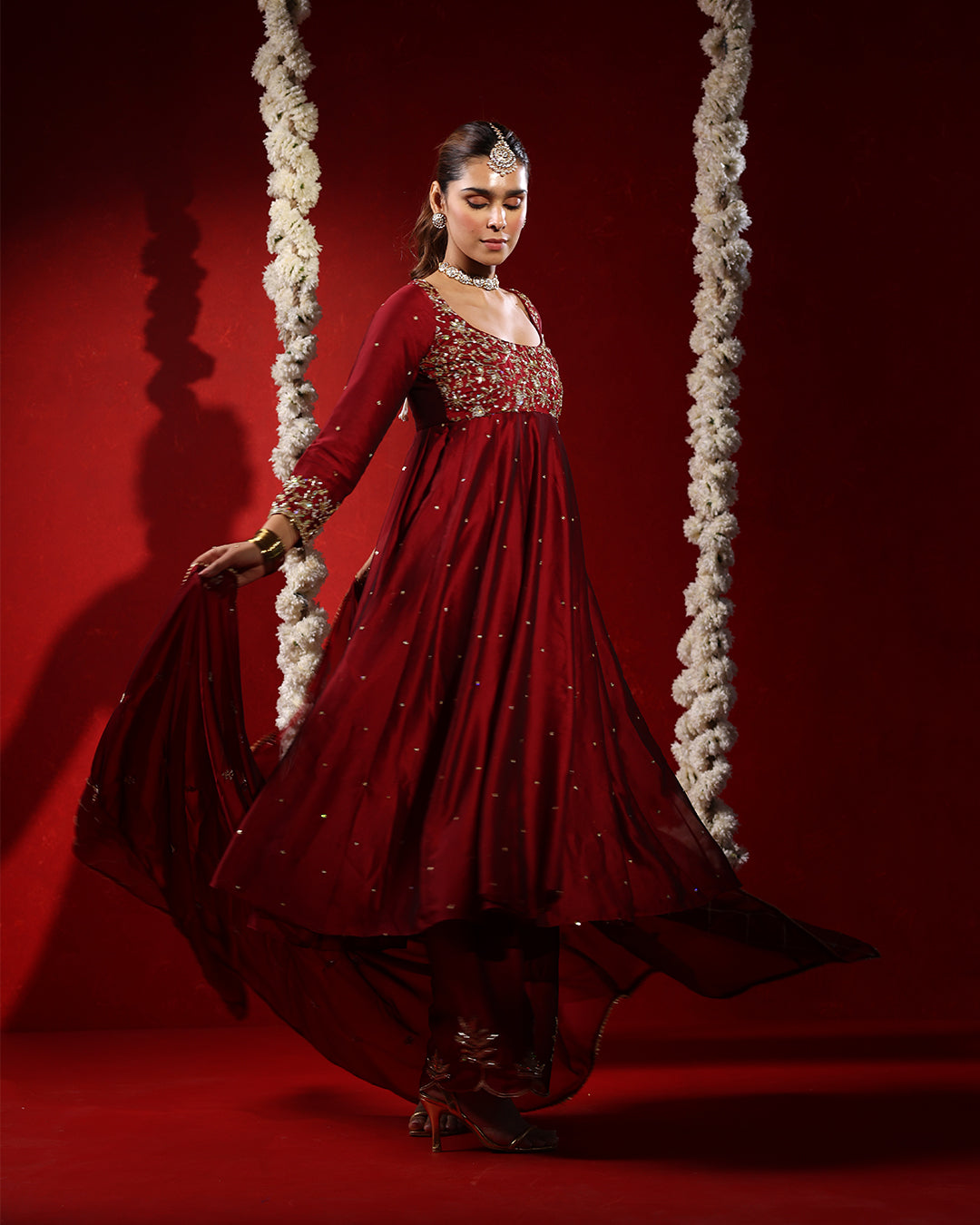 Maroon Embroidered Anarkali Suit