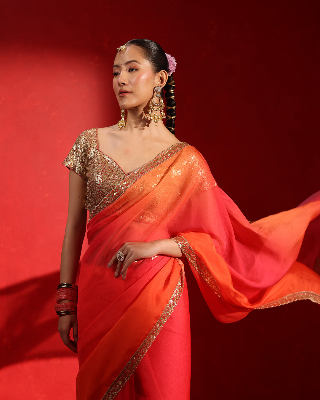 Coral Orange Saree